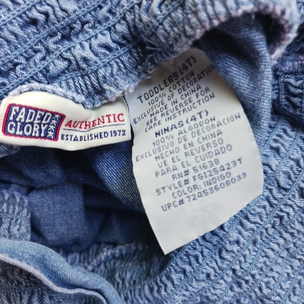 Vintage Y2K Girls Smocked Denim Jumper Faded Glory Size 4T